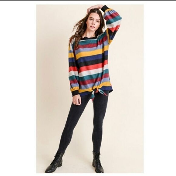 Soft and Warm Color Block Striped Fleece Top - Picture 9 of 10